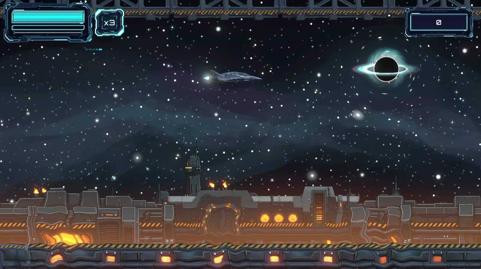An industrial station under a black hole