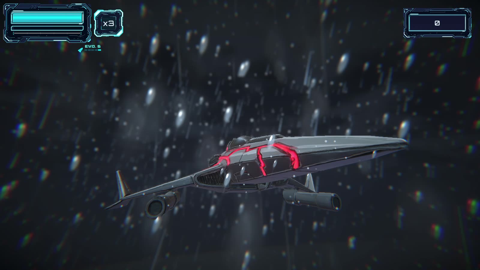 The ship flying through a rainstorm